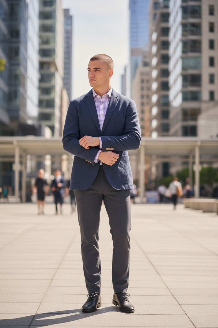Solid Blue Linen Blazer