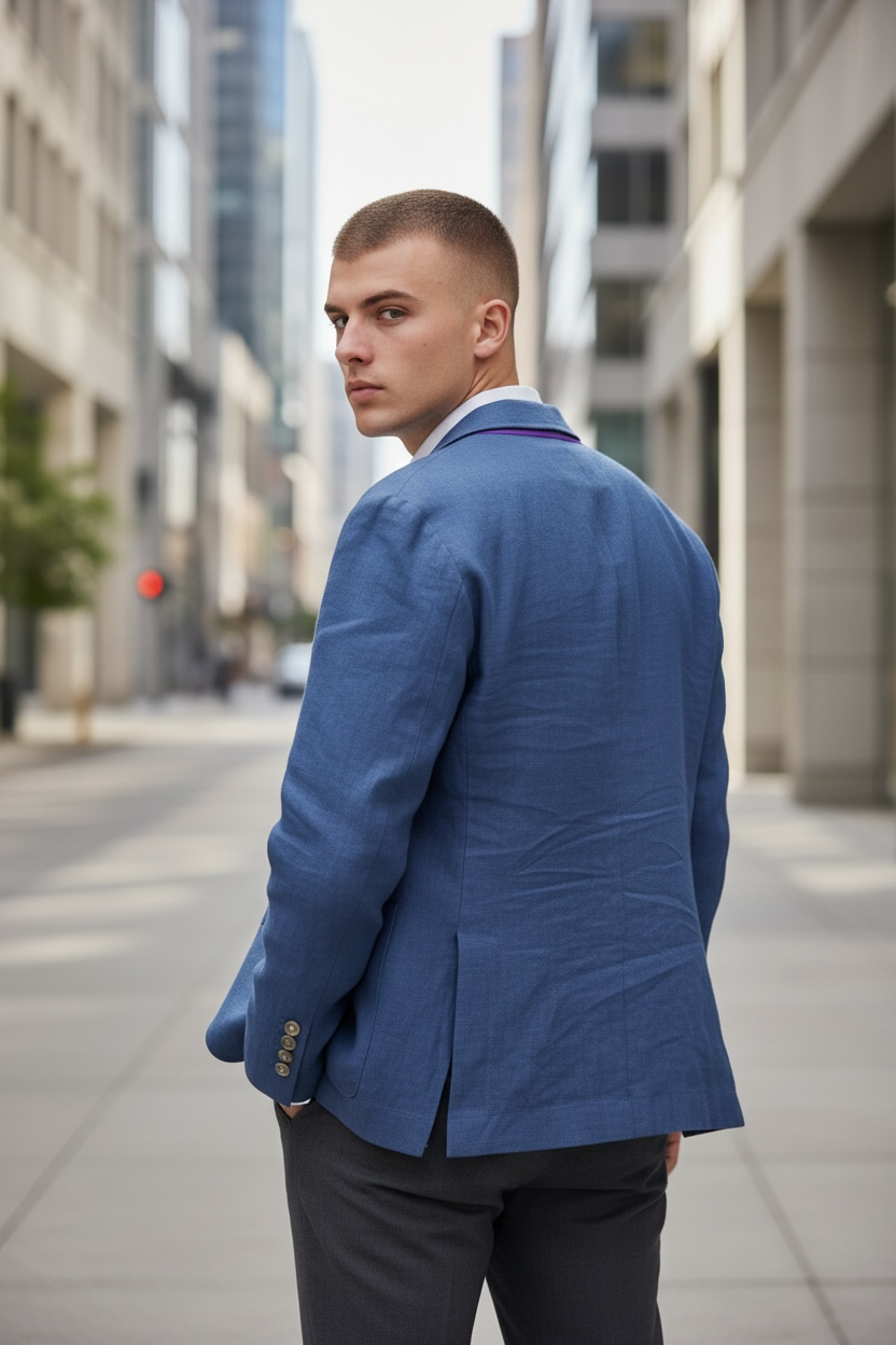 Solid Blue Linen Blazer