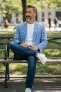 Blue and White Modern Basketweave Blazer