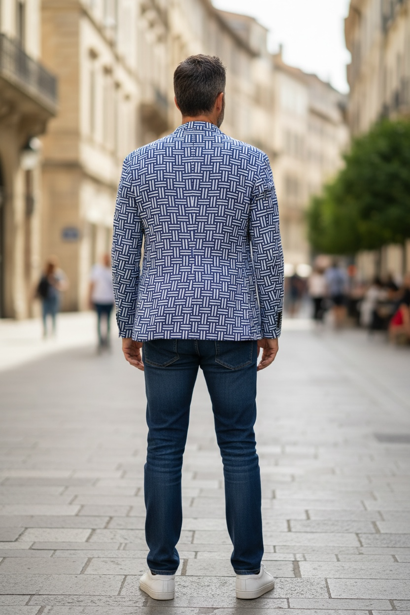 Blue and White Modern Basketweave Blazer