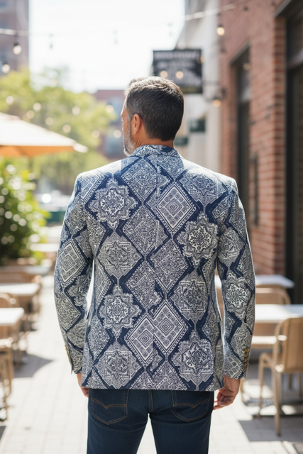 Blue White Geo Diamond Blazer